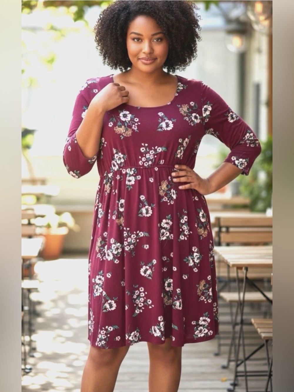Torrid Berry Floral Fit & Flare Dress Size 2 2X 3/4 Sleeve Rayon Stretch